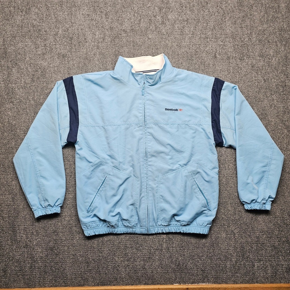 Vintage Reebok Classic Windbreaker Jacket Light Blue Navy Full Zip Mens XL